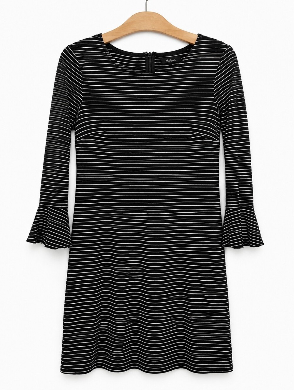 Madewell Black White Stripe Bell Sleeve Knit Dress Small